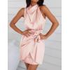 ZESICA Women’s 2026 Fashion Satin Sleeveless Halter Neck Tie Waist Wrap Bodycon Cocktail Party Mini Dress(Lightpink)