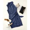 ZESICA Women’s 2026 Fashion Satin Sleeveless Halter Neck Tie Waist Wrap Bodycon Cocktail Party Mini Dress(Navy)