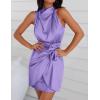ZESICA Women’s 2026 Fashion Satin Sleeveless Halter Neck Tie Waist Wrap Bodycon Cocktail Party Mini Dress(Purple)