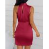 ZESICA Women’s 2026 Fashion Satin Sleeveless Halter Neck Tie Waist Wrap Bodycon Cocktail Party Mini Dress(Red)