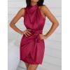ZESICA Women’s 2026 Fashion Satin Sleeveless Halter Neck Tie Waist Wrap Bodycon Cocktail Party Mini Dress(Red)