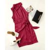 ZESICA Women’s 2026 Fashion Satin Sleeveless Halter Neck Tie Waist Wrap Bodycon Cocktail Party Mini Dress(Red)