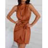 ZESICA Women’s 2026 Fashion Satin Sleeveless Halter Neck Tie Waist Wrap Bodycon Cocktail Party Mini Dress(Rust)