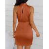 ZESICA Women’s 2026 Fashion Satin Sleeveless Halter Neck Tie Waist Wrap Bodycon Cocktail Party Mini Dress(Rust)