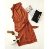 ZESICA Women’s 2026 Fashion Satin Sleeveless Halter Neck Tie Waist Wrap Bodycon Cocktail Party Mini Dress(Rust)