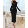 ZESICA Women’s 2026 Spring Long Sleeve Bodycon Dress Mock Neck Wedding Guest Cocktail Party Long Midi Dresses(Black)