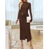 ZESICA Women’s 2026 Spring Long Sleeve Bodycon Dress Mock Neck Wedding Guest Cocktail Party Long Midi Dresses(Brown)