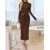 ZESICA Women’s 2026 Spring Long Sleeve Bodycon Dress Mock Neck Wedding Guest Cocktail Party Long Midi Dresses(Brown)