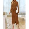 ZESICA Women’s 2026 Spring Long Sleeve Bodycon Dress Mock Neck Wedding Guest Cocktail Party Long Midi Dresses(Caramel)