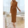 ZESICA Women’s 2026 Spring Long Sleeve Bodycon Dress Mock Neck Wedding Guest Cocktail Party Long Midi Dresses(Caramel)