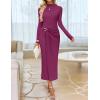 ZESICA Women’s 2026 Spring Long Sleeve Bodycon Dress Mock Neck Wedding Guest Cocktail Party Long Midi Dresses(Eggplant)