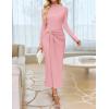 ZESICA Women’s 2026 Spring Long Sleeve Bodycon Dress Mock Neck Wedding Guest Cocktail Party Long Midi Dresses(Pink)
