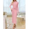 ZESICA Women’s 2026 Spring Long Sleeve Bodycon Dress Mock Neck Wedding Guest Cocktail Party Long Midi Dresses(Pink)