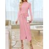 ZESICA Women’s 2026 Spring Long Sleeve Bodycon Dress Mock Neck Wedding Guest Cocktail Party Long Midi Dresses(Pink)