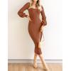 ZESICA Women’s 2026 Square Neck Ribbed Knit Dress Puff Long Sleeve Slim Fit Bodycon Fall Winter Pullover Sweater Dress(Coffee)