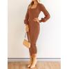 ZESICA Women’s 2026 Square Neck Ribbed Knit Dress Puff Long Sleeve Slim Fit Bodycon Fall Winter Pullover Sweater Dress(Coffee)