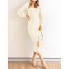 ZESICA Women’s 2026 Square Neck Ribbed Knit Dress Puff Long Sleeve Slim Fit Bodycon Fall Winter Pullover Sweater Dress(Ivory)