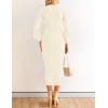 ZESICA Women’s 2026 Square Neck Ribbed Knit Dress Puff Long Sleeve Slim Fit Bodycon Fall Winter Pullover Sweater Dress(Ivory)
