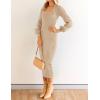 ZESICA Women’s 2026 Square Neck Ribbed Knit Dress Puff Long Sleeve Slim Fit Bodycon Fall Winter Pullover Sweater Dress(Lightkhaki)