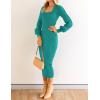 ZESICA Women’s 2026 Square Neck Ribbed Knit Dress Puff Long Sleeve Slim Fit Bodycon Fall Winter Pullover Sweater Dress(Peacock)