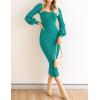 ZESICA Women’s 2026 Square Neck Ribbed Knit Dress Puff Long Sleeve Slim Fit Bodycon Fall Winter Pullover Sweater Dress(Peacock)