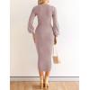 ZESICA Women’s 2026 Square Neck Ribbed Knit Dress Puff Long Sleeve Slim Fit Bodycon Fall Winter Pullover Sweater Dress(Purple)