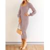 ZESICA Women’s 2026 Square Neck Ribbed Knit Dress Puff Long Sleeve Slim Fit Bodycon Fall Winter Pullover Sweater Dress(Purple)