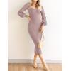 ZESICA Women’s 2026 Square Neck Ribbed Knit Dress Puff Long Sleeve Slim Fit Bodycon Fall Winter Pullover Sweater Dress(Purple)