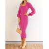 ZESICA Women’s 2026 Square Neck Ribbed Knit Dress Puff Long Sleeve Slim Fit Bodycon Fall Winter Pullover Sweater Dress(Rose)