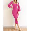 ZESICA Women’s 2026 Square Neck Ribbed Knit Dress Puff Long Sleeve Slim Fit Bodycon Fall Winter Pullover Sweater Dress(Rose)