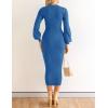 ZESICA Women’s 2026 Square Neck Ribbed Knit Dress Puff Long Sleeve Slim Fit Bodycon Fall Winter Pullover Sweater Dress(Royalblue)