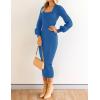 ZESICA Women’s 2026 Square Neck Ribbed Knit Dress Puff Long Sleeve Slim Fit Bodycon Fall Winter Pullover Sweater Dress(Royalblue)