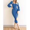 ZESICA Women’s 2026 Square Neck Ribbed Knit Dress Puff Long Sleeve Slim Fit Bodycon Fall Winter Pullover Sweater Dress(Royalblue)