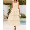 ZESICA Women’s 2026 Summer Boho Sleeveless Midi Dress Scoop Neck Ruffle Tiered Layered Swing Long Beach Vacation Dresses(Apricot)