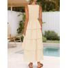 ZESICA Women’s 2026 Summer Boho Sleeveless Midi Dress Scoop Neck Ruffle Tiered Layered Swing Long Beach Vacation Dresses(Apricot)