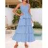 ZESICA Women’s 2026 Summer Boho Sleeveless Midi Dress Scoop Neck Ruffle Tiered Layered Swing Long Beach Vacation Dresses(Blue)