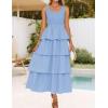 ZESICA Women’s 2026 Summer Boho Sleeveless Midi Dress Scoop Neck Ruffle Tiered Layered Swing Long Beach Vacation Dresses(Blue)
