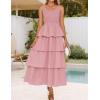 ZESICA Women’s 2026 Summer Boho Sleeveless Midi Dress Scoop Neck Ruffle Tiered Layered Swing Long Beach Vacation Dresses(Pink)