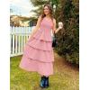 ZESICA Women’s 2026 Summer Boho Sleeveless Midi Dress Scoop Neck Ruffle Tiered Layered Swing Long Beach Vacation Dresses(Pink)