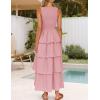 ZESICA Women’s 2026 Summer Boho Sleeveless Midi Dress Scoop Neck Ruffle Tiered Layered Swing Long Beach Vacation Dresses(Pink)