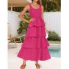 ZESICA Women’s 2026 Summer Boho Sleeveless Midi Dress Scoop Neck Ruffle Tiered Layered Swing Long Beach Vacation Dresses(Rose)