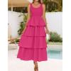 ZESICA Women’s 2026 Summer Boho Sleeveless Midi Dress Scoop Neck Ruffle Tiered Layered Swing Long Beach Vacation Dresses(Rose)