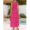 ZESICA Women’s 2026 Summer Boho Sleeveless Midi Dress Scoop Neck Ruffle Tiered Layered Swing Long Beach Vacation Dresses(Rose)