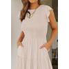 ZESICA Women’s 2026 Summer Casual Flutter Short Sleeve Crew Neck Smocked Elastic Waist Tiered Midi Dress(Apricot)