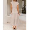 ZESICA Women’s 2026 Summer Casual Flutter Short Sleeve Crew Neck Smocked Elastic Waist Tiered Midi Dress(Apricot)