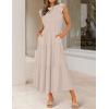 ZESICA Women’s 2026 Summer Casual Flutter Short Sleeve Crew Neck Smocked Elastic Waist Tiered Midi Dress(Apricot)