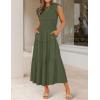 ZESICA Women’s 2026 Summer Casual Flutter Short Sleeve Crew Neck Smocked Elastic Waist Tiered Midi Dress(Army Green)