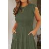 ZESICA Women’s 2026 Summer Casual Flutter Short Sleeve Crew Neck Smocked Elastic Waist Tiered Midi Dress(Army Green)