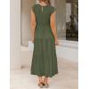 ZESICA Women’s 2026 Summer Casual Flutter Short Sleeve Crew Neck Smocked Elastic Waist Tiered Midi Dress(Army Green)