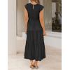 ZESICA Women’s 2026 Summer Casual Flutter Short Sleeve Crew Neck Smocked Elastic Waist Tiered Midi Dress(Black)
